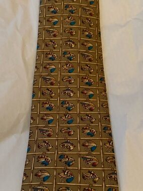 Classic Wathne Silk Tie with Blue and Red Fly Fishing Accents